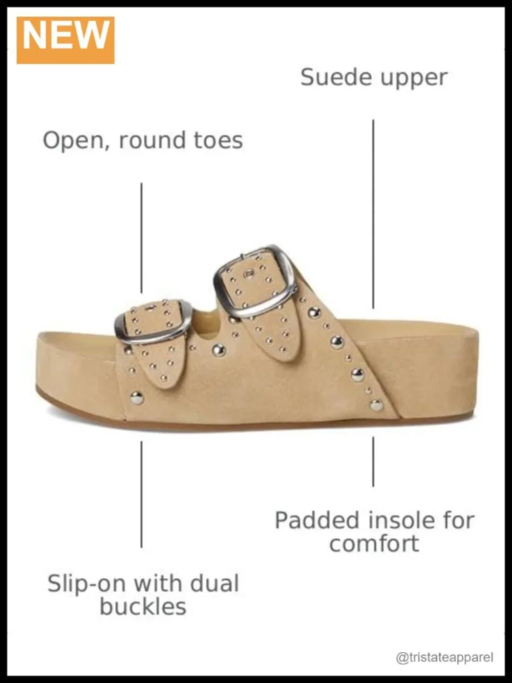 Suede Platform Slide Sandals Dual Buckle Open Toe Casual